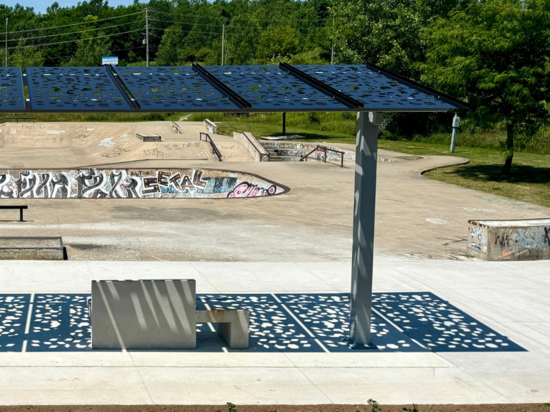 Photo of MacBain Skatepark upgrades - concrete bench and shade structure